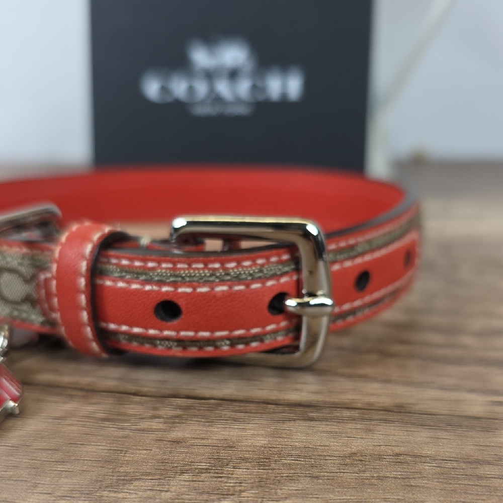 Coach Size M 60339 Red and Brown Signature Dog Collar Charm - Picture 4 of 7